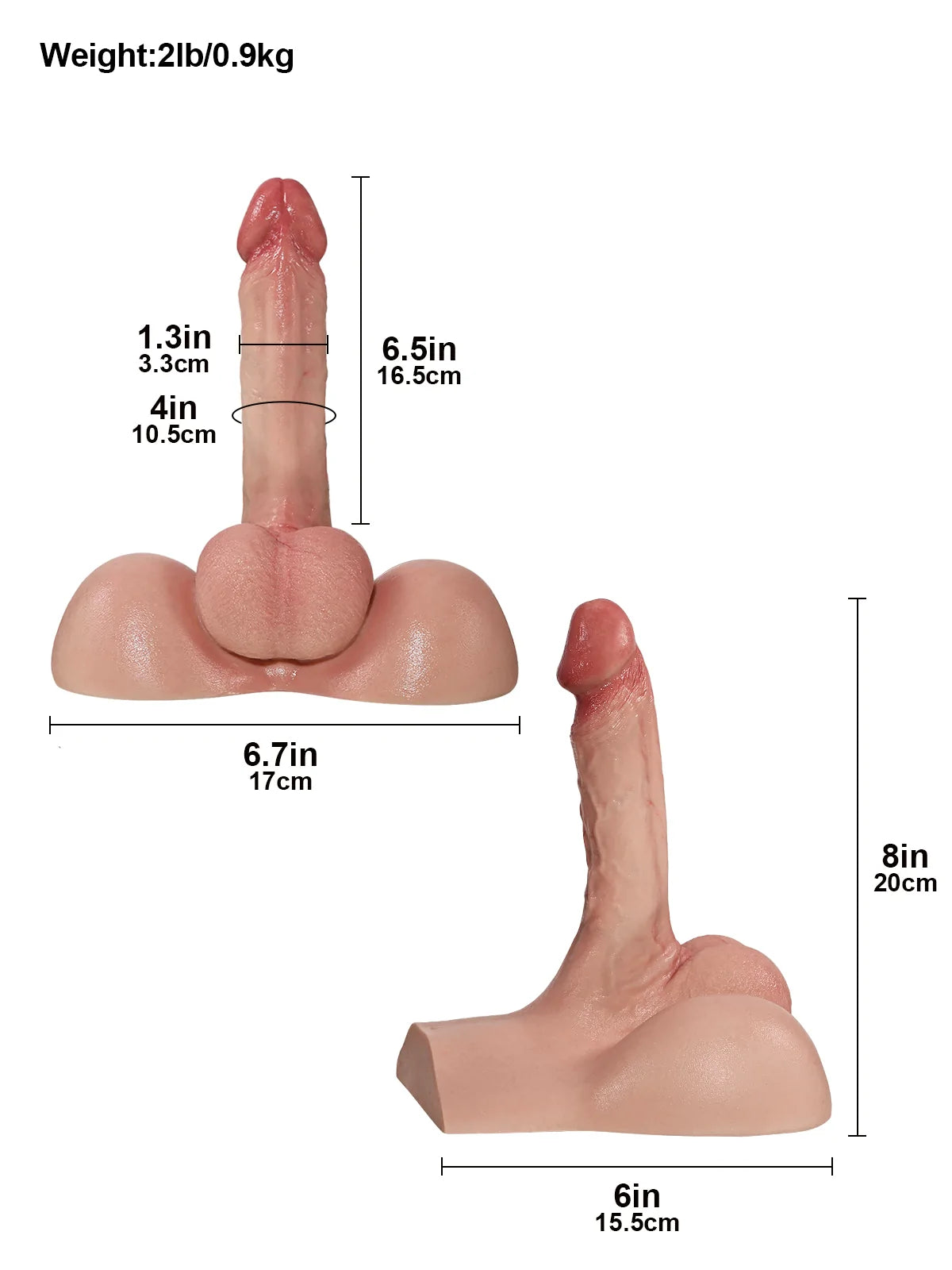 Leo: 2LB Compact Platinum Silicone Male Sex Torso with 6.5" Dildo