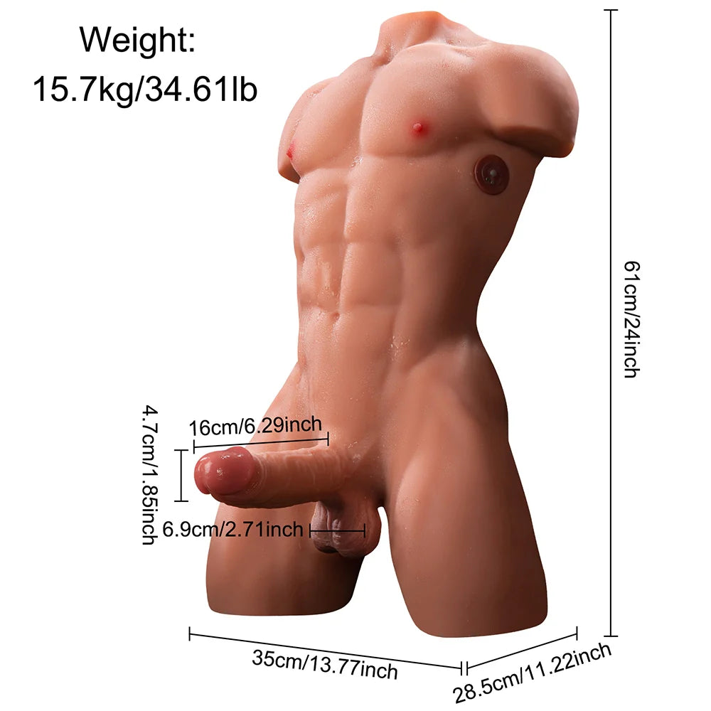 Henry: 34.61LB Lifelike Muscle Male Torso with 6.29"  Vibration Thrusting Dildo
