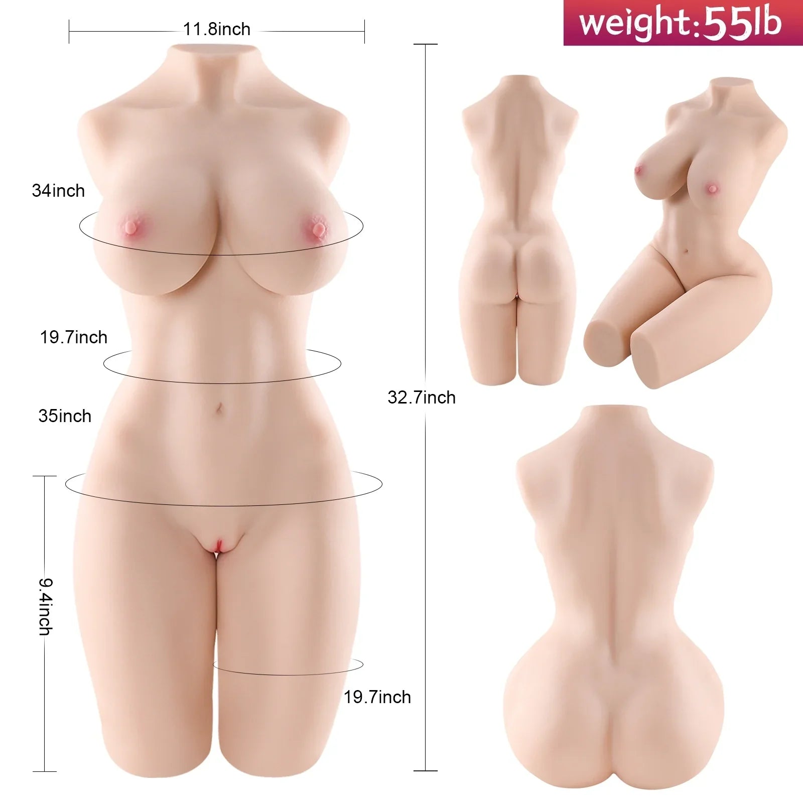 Aaliyah: 55LB Sexy Life Size Torso Sex Doll